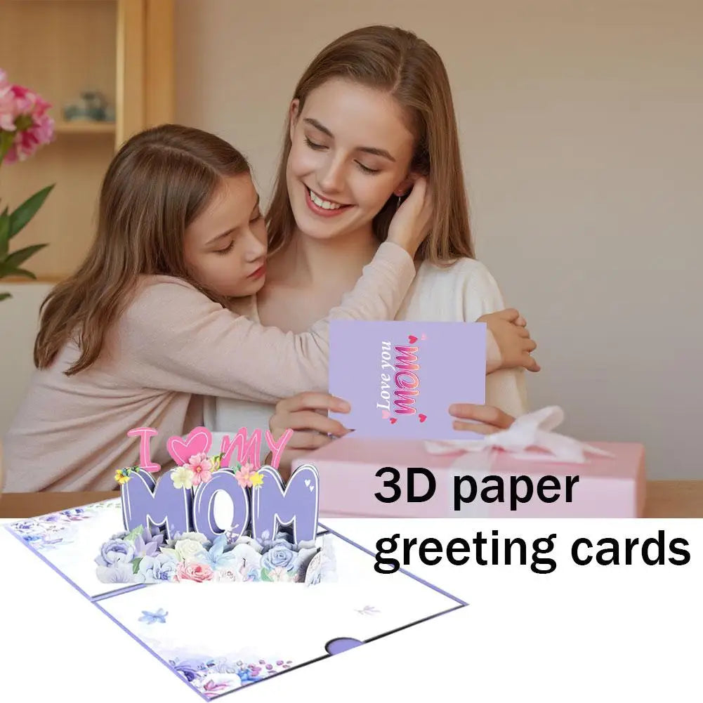 Cartão Dia das Mães, Cartão de Aniversário para Mamãe, Cartão Pop-Up 3D Roxo, Presente