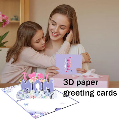 Cartão Dia das Mães, Cartão de Aniversário para Mamãe, Cartão Pop-Up 3D Roxo, Presente