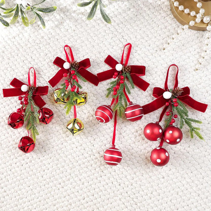 Sino de Natal com Bagas e Pinha, Enfeite Natalino de Pendurar com Laços e Bolas/Sinos