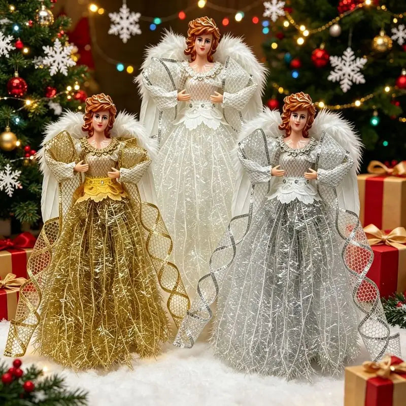 Anjos Natalinos Vestidos Brilhantes São Perfeitos Ponteira de Árvore de Natal 30cm*11.8 Pol./16cm*6.3 Pol.