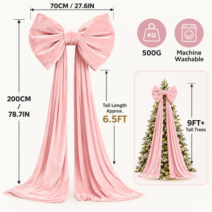 Laço Vermelho Gigante para Shopping, Laço de Natal Gigante de Veludo para Topo de Árvore Rosa e Branco