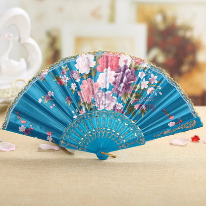 Fãs de festa de renda com laço de seda dobrável estilo mão flor dança ventilador