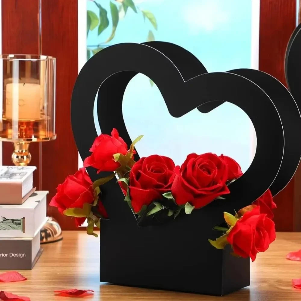 Sacola de flores amor conjunto de 10 peças cestos decorativos flores papelão dourados