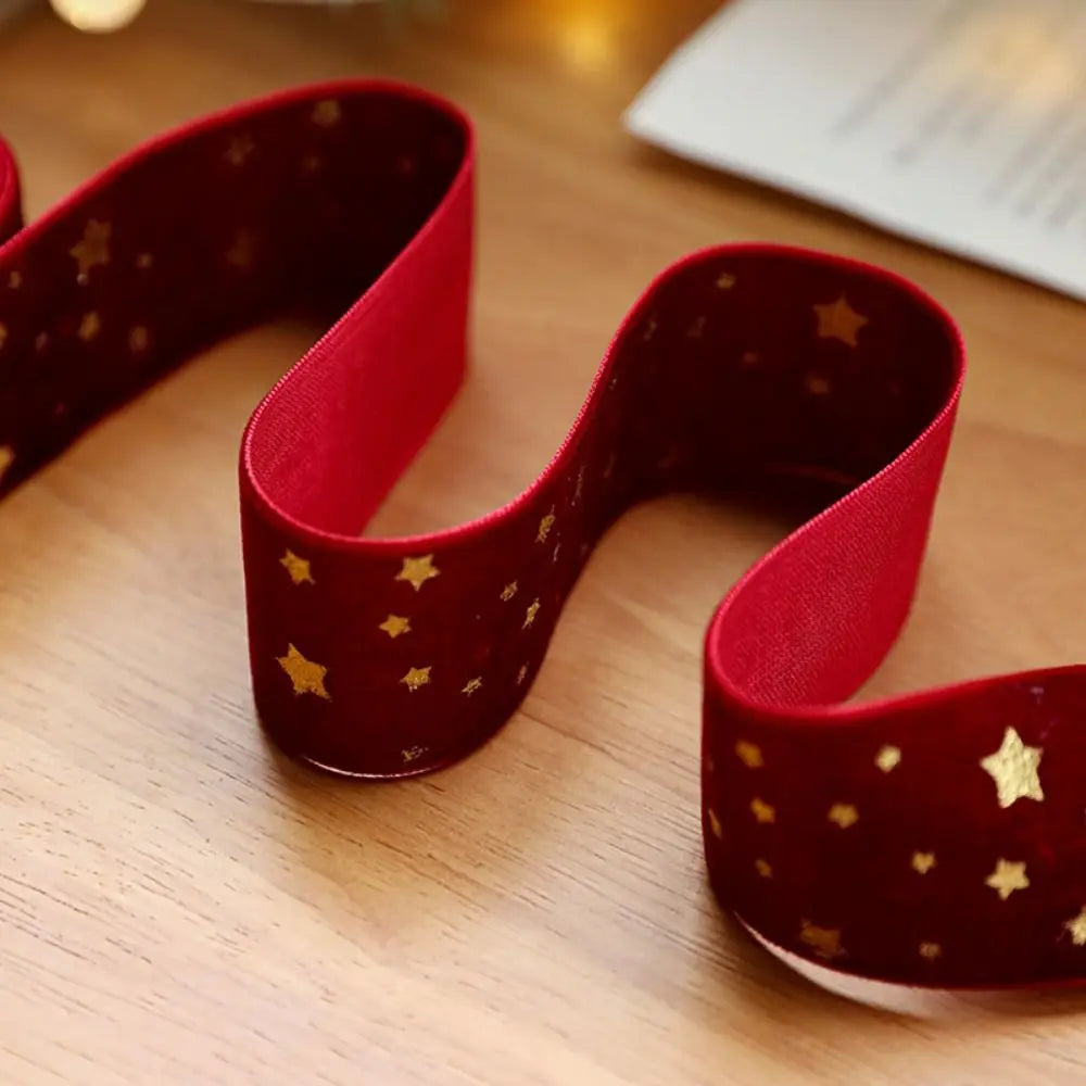 Fita de Natal de Veludo com Estampa de Estrela de Cetim e Seda de 2.5cm*5 Metros