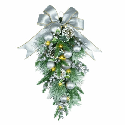 Guirlanda de Pingente Natal Artificial com Pinheiro Xadrez Bagas Vermelhas e Pinhão