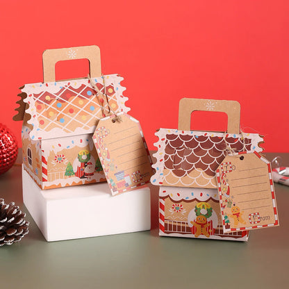 Caixas de biscoito de Natal Kraft, pacote com 5 caixas em forma casa, caixas presente