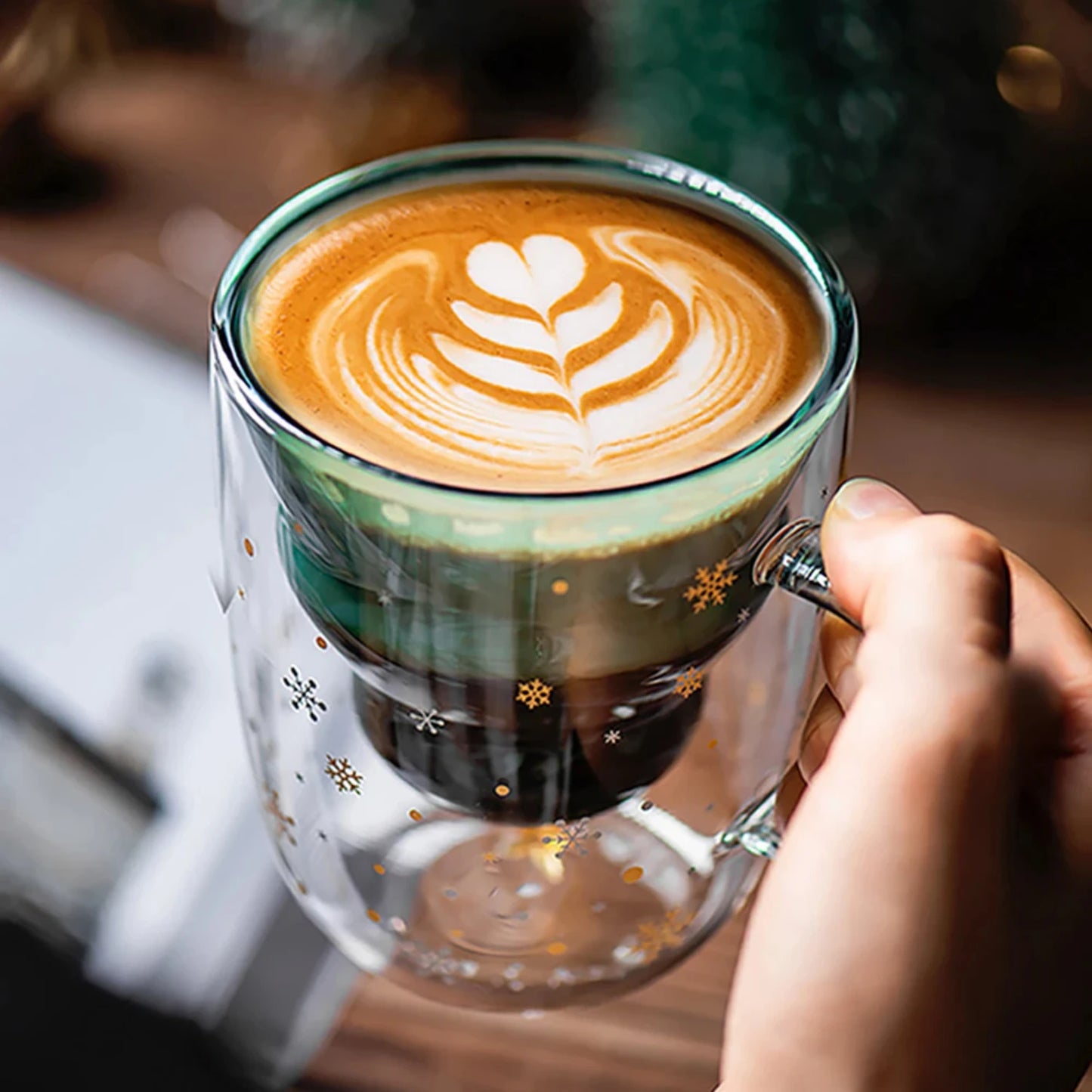 Caneca de vidro isolada de parede dupla, copo de café de Natal e copo de chá leite