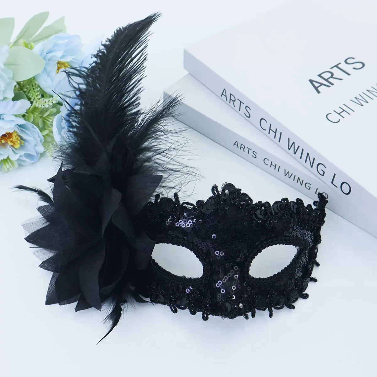 Máscara emplumada Carnaval desenho Carnaval Verde Roxo Amarelo PVC