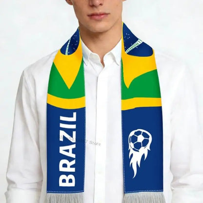 Cachecol Brasil Copa do Mundo, Verde e Amarelo com Franjas, Poliéster, Faixa para Torcida
