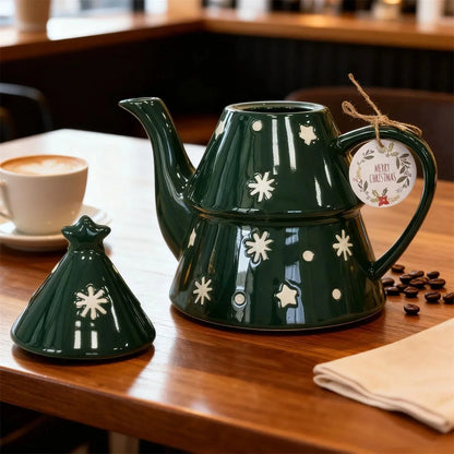 Bule de Chá em Formato de Árvore de Natal (820ml) e Bule de Porcelana Árvore de Natal Decorativo Cerâmica