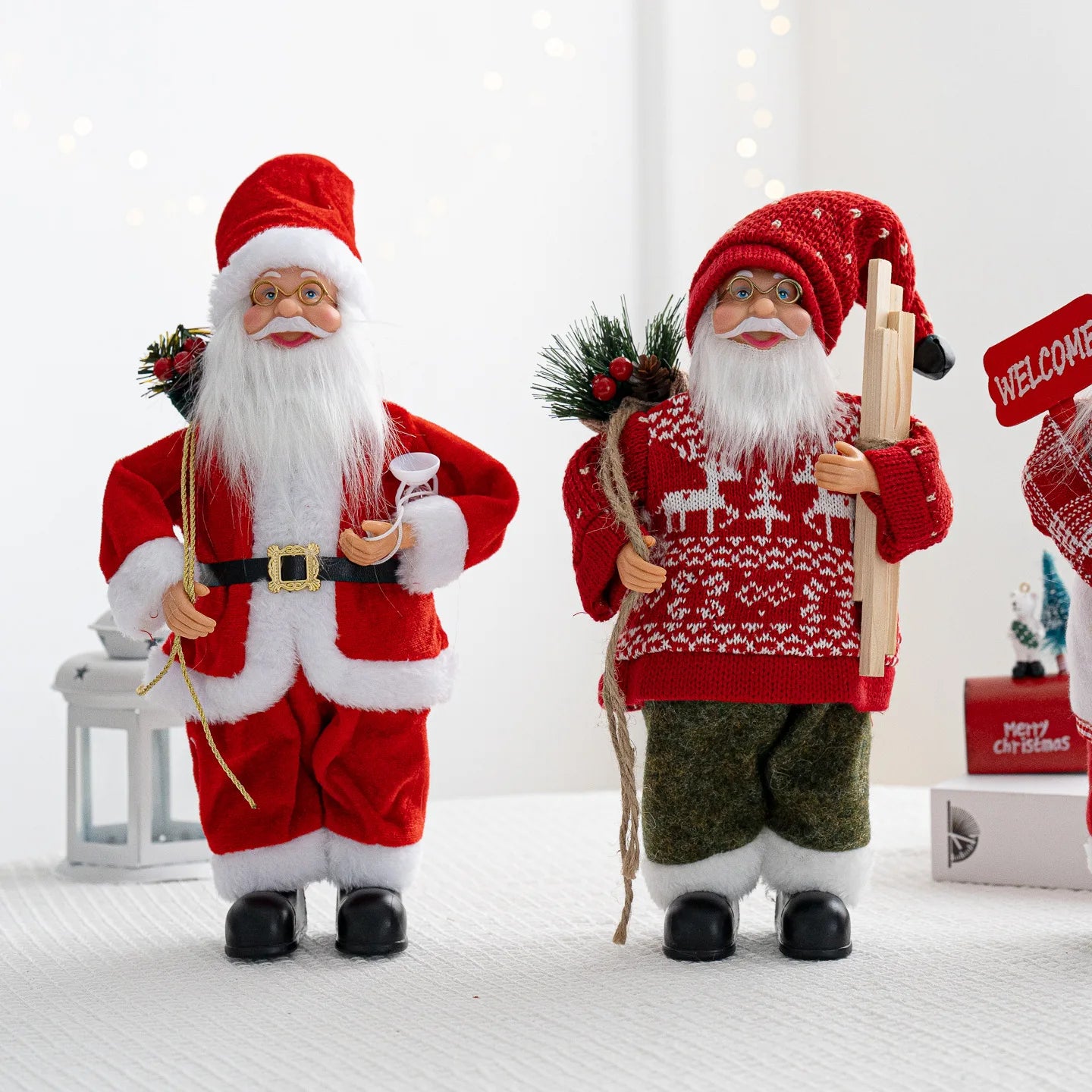 Boneco Papai Noel Lanterna Vermelho decoração de mesa de papai Noel de 30CM*11.81