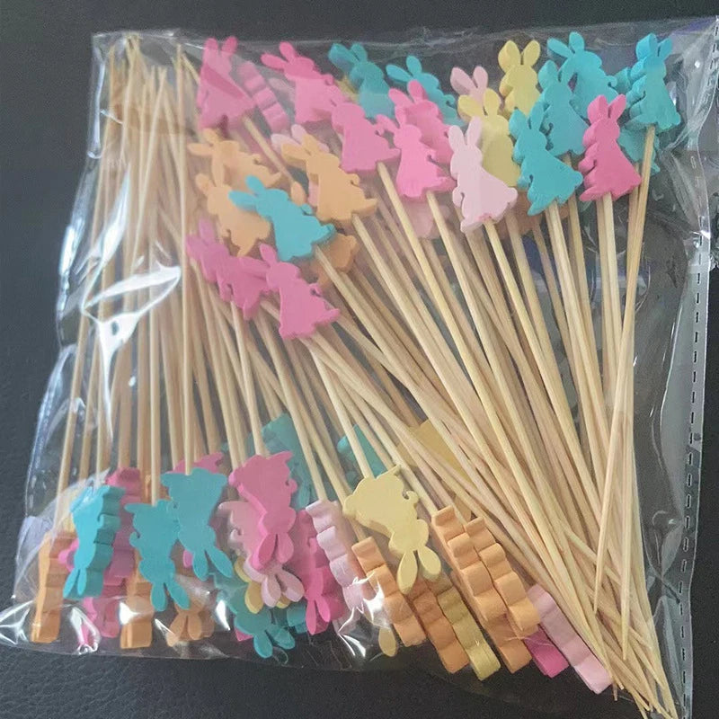 Palitos Páscoa Coelho 100 Peças Palhetas de Frutas de Coelho de Páscoa, Palitos Coquetel