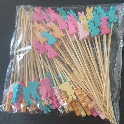 Palitos Páscoa Coelho 100 Peças Palhetas de Frutas de Coelho de Páscoa, Palitos Coquetel