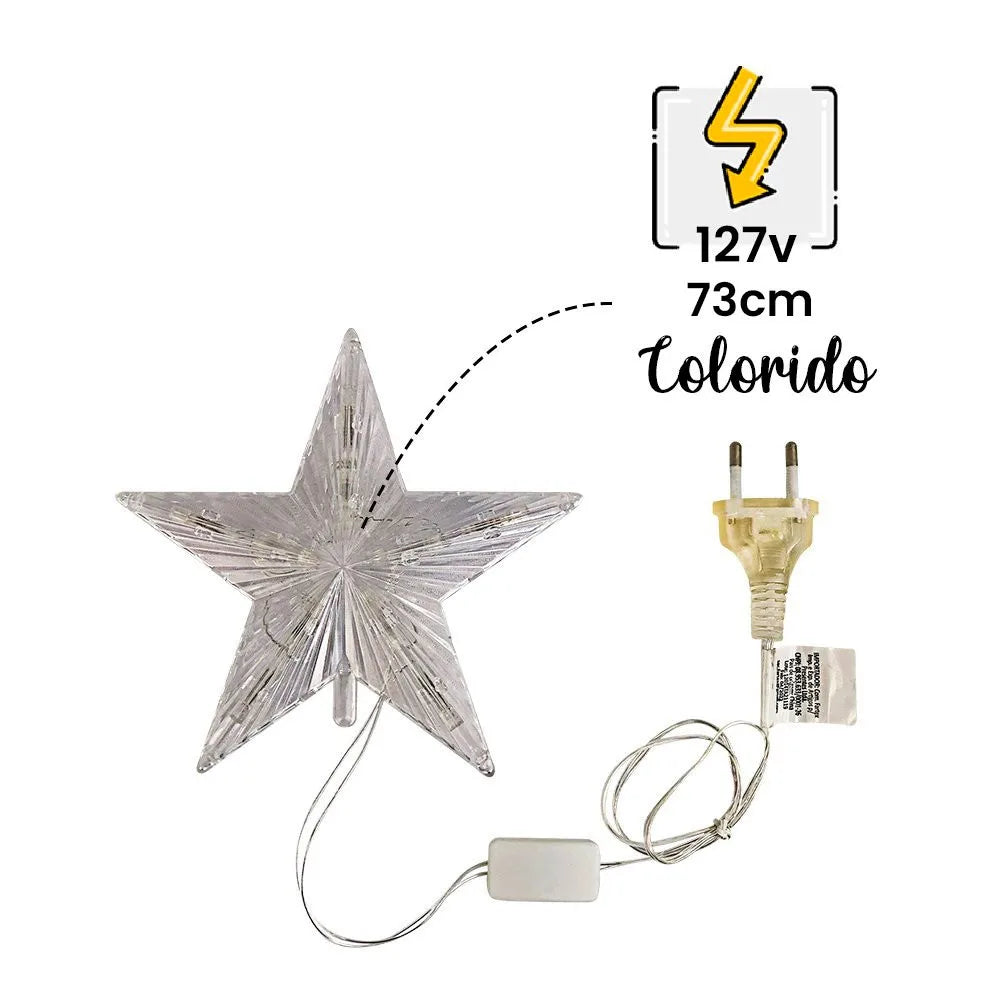 Estrela Ponteira Para Árvore Natal Led Colorido Pisca Pisca