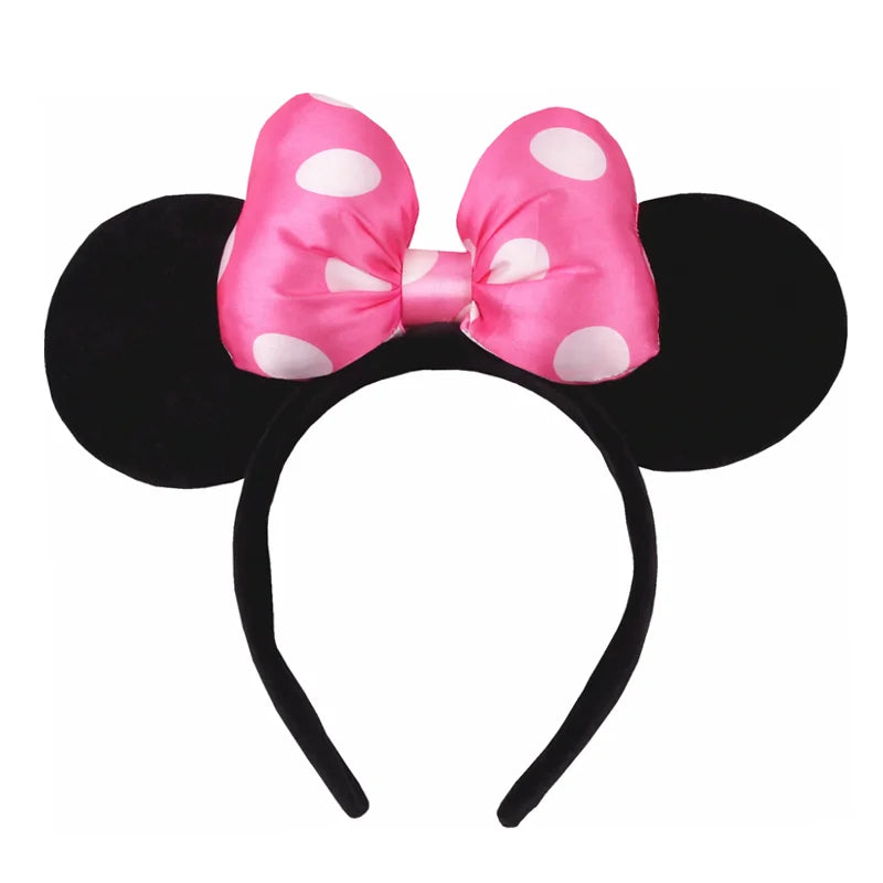 Tiara de orelhas de Disney iluminada de luxo com laço piscante e estampa de bolinhas