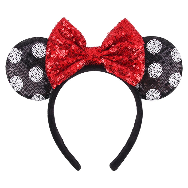Tiara de orelhas de Disney iluminada de luxo com laço piscante e estampa de bolinhas