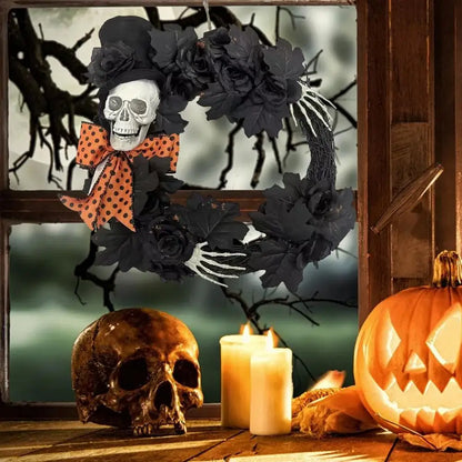 Coroa de esqueleto para porta, Coroa de Halloween assustadora para ambiente