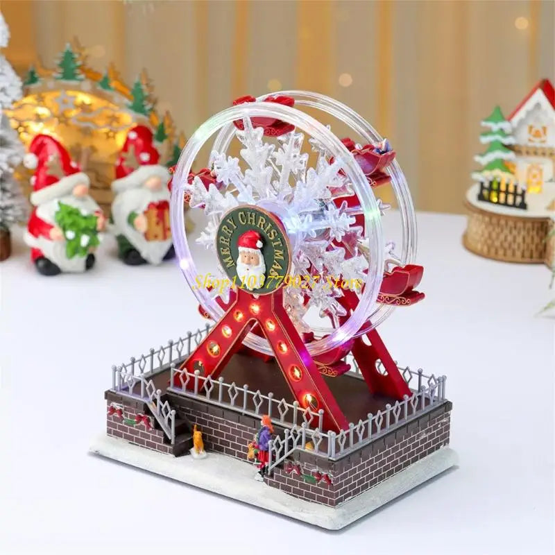Roda-gigante rotativa de Natal de 28 cm com luzes LED, acompanhada música alegre Natal