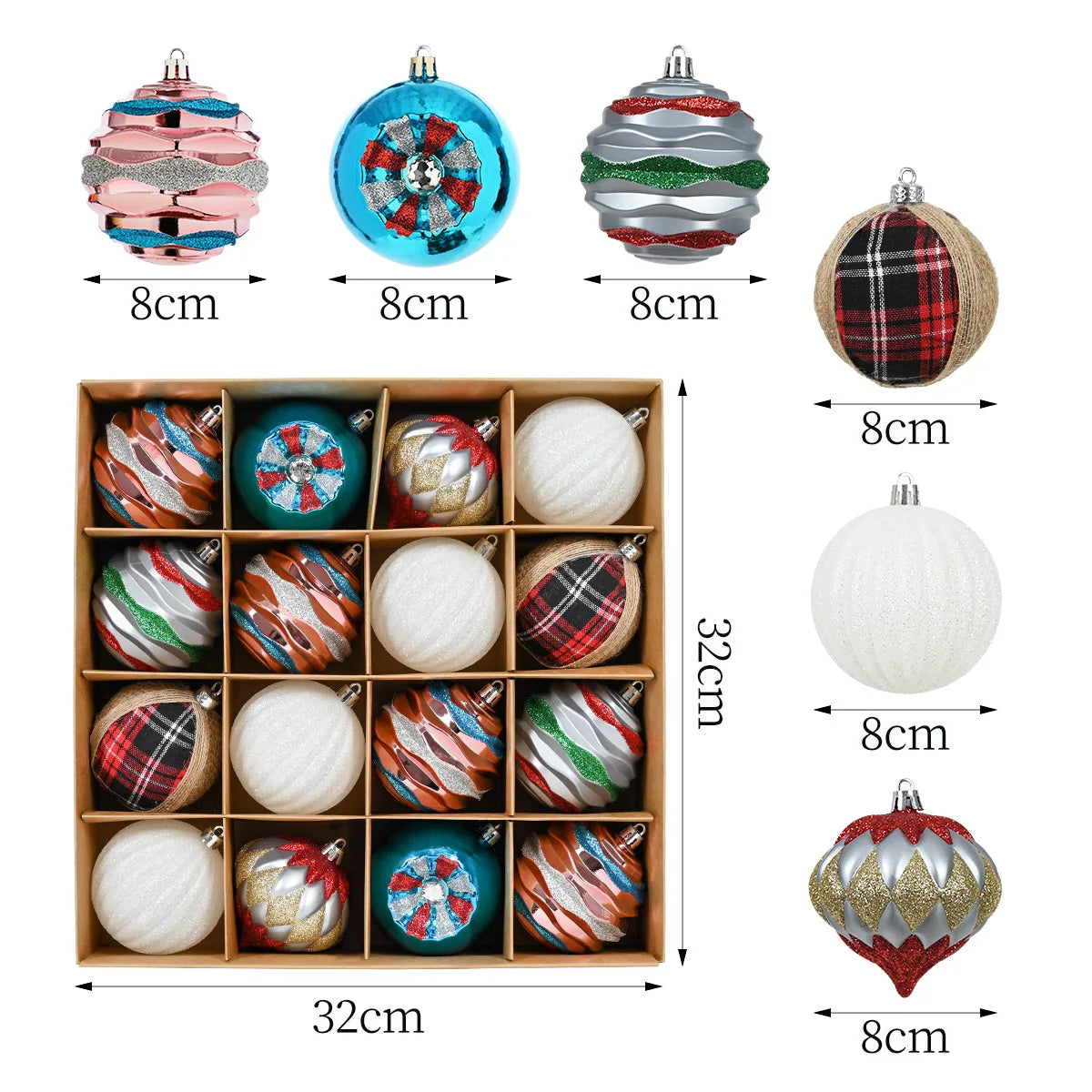 Enfeites de bolas de Natal de 8,5 cm – 16 peças de bolas de plástico para árvore de Natal