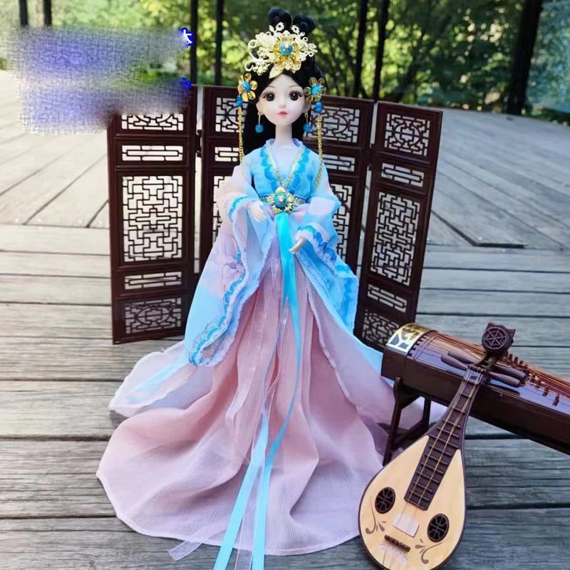 Boneca chinesa para menina, de boneca da Ásia com sapatos de suporte, cocar, boneca