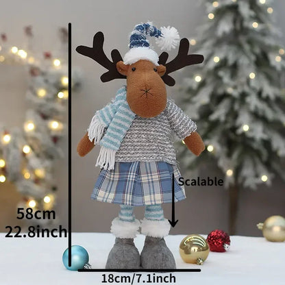Boneca Papai Noel | Azul Xadrez Papai Noel de Neve Elk Recheado Boneca de Pelúcia