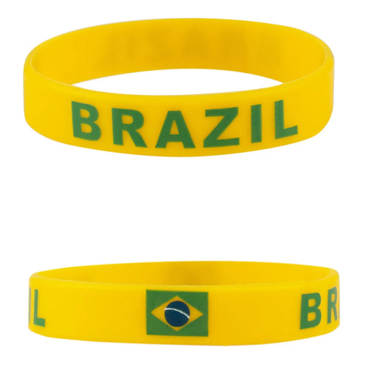 Kit 2 Pulseiras Emborrachadas Brasil Verde E Amarela Copa