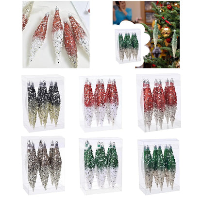Gota de Natal de Plástico com Glitter para Pendurar, Gotas Natalinas com Glitter para Decoração de Ambientes