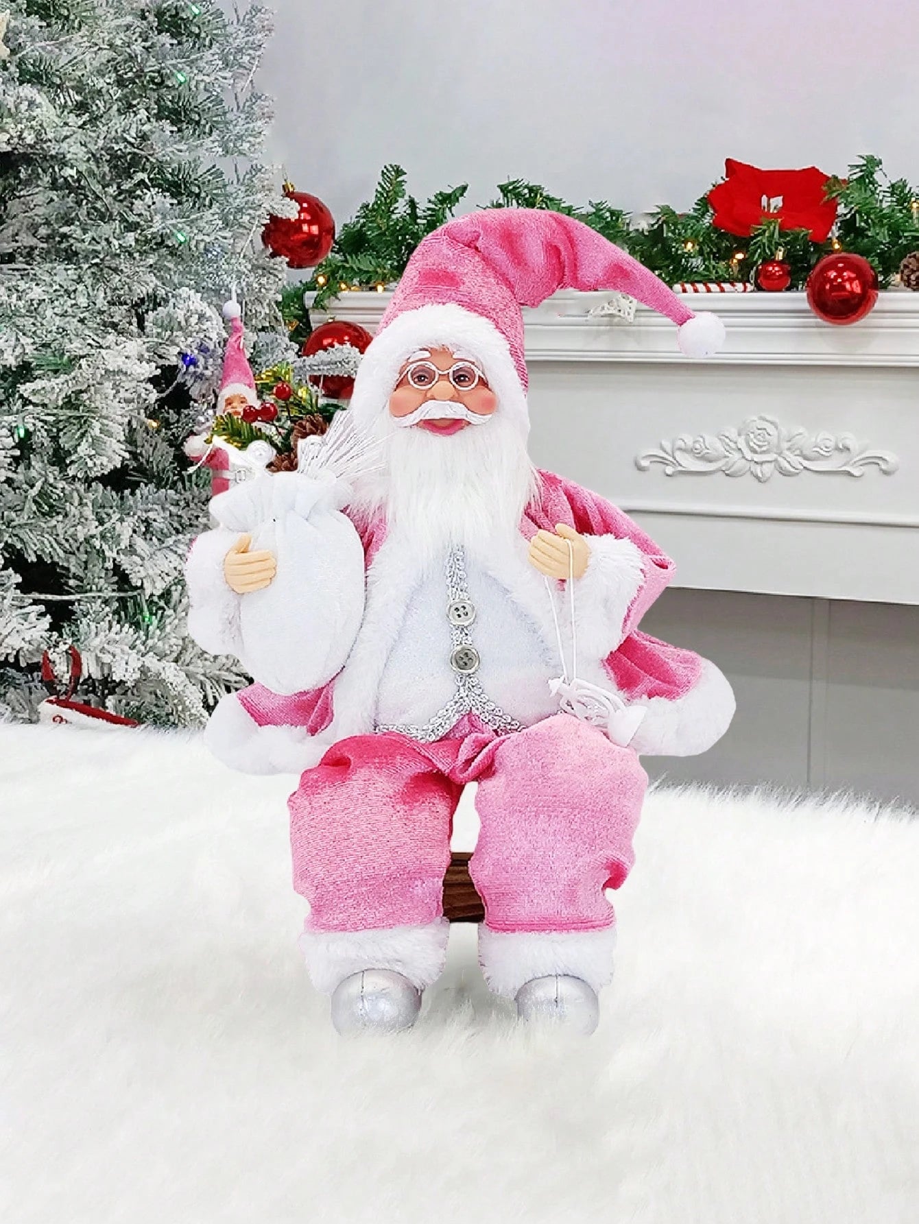 Kit  Boneco Papai Noel Enfeite de Natal Adorno Veludo Vinho e Xadrez Buffalo  Presente