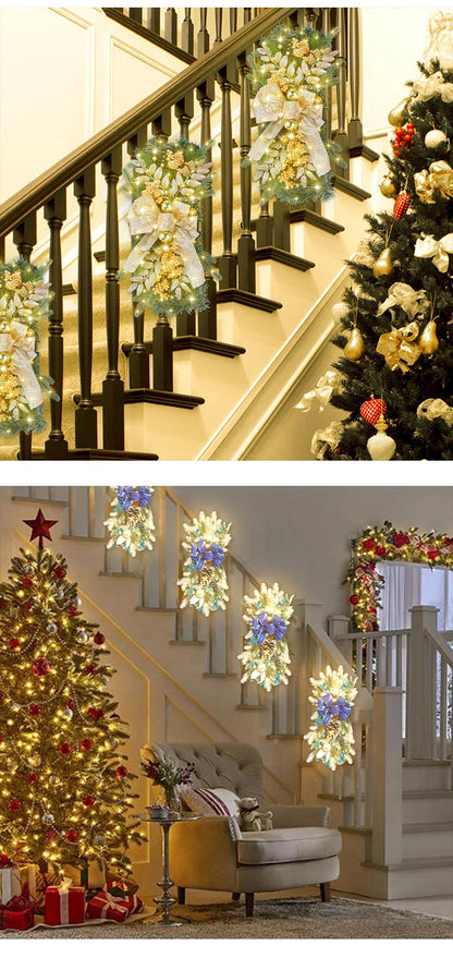 Guirlanda natalina com neve artificial Decoração de Natal Guirlanda Natal Porta Rattan