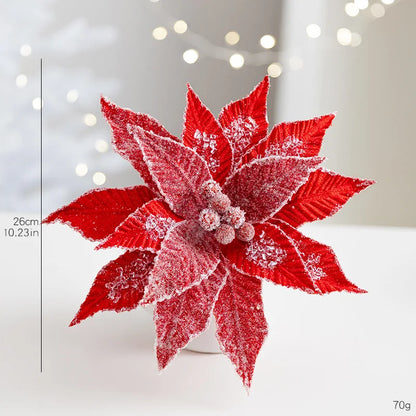 Flor De Natal Poinsétia Vermelho C/ Branco Enfeite e Árvore Terracota