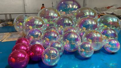 Bola de espelho inflável prateada, grande, brilhante, hermética, gigante, balão pendurar