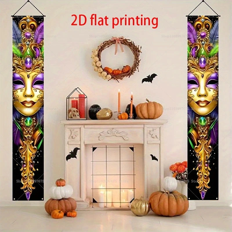 Faixas 2 Placas de Varanda para Carnaval, Placas Coloridas para Baile de Máscaras, Banners Festivos para Porta