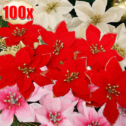 Flores Natal Glitter Artificial 10/100 peças de Enfeite de Árvore de Natal de Poinsétia Glitter