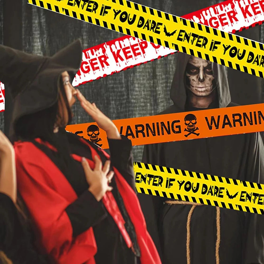Pacote com 1 fita de advertência de Halloween, decoração de Halloween, fita de perigo