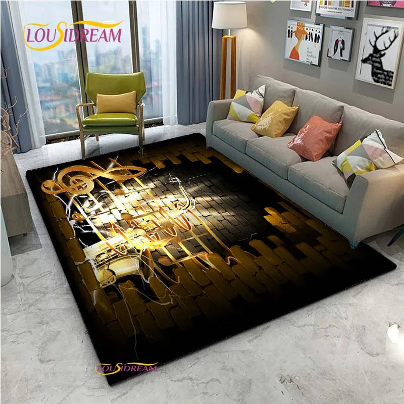 Tapete de Área Tema Musical 1,5 x 2,1 m/60 x 84 pol/152 x 213cm Piano, Teclado e Tapete
