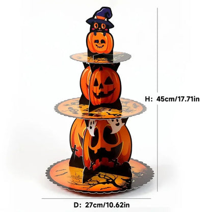 Suporte de Cupcake de Halloween de 3 Camadas Torre e Bolo Torre Morcego de Abóbora