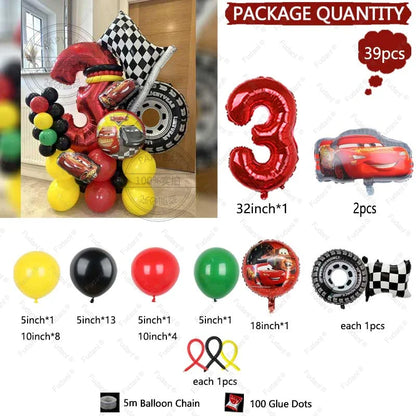 Kit Festa Balão Metalizado Carros Mcqueen Troféu, Kit Com 39 peças Balões Cor Colorido