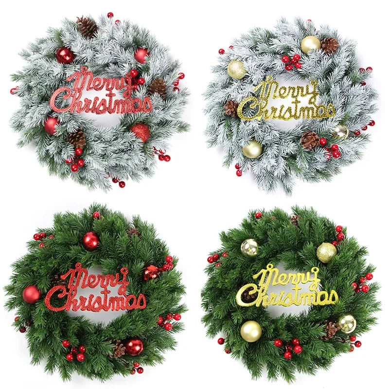 Guirlanda de natal porta pendurado círculo artificial grinalda decorações de natal