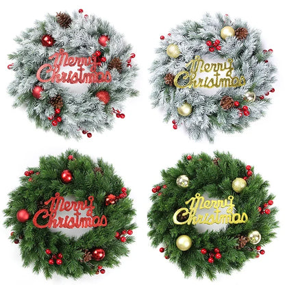 Guirlanda de natal porta pendurado círculo artificial grinalda decorações de natal