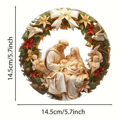 Guirlanda Natalina Enfeite De Porta Natal Sagrada Família 14.5cm