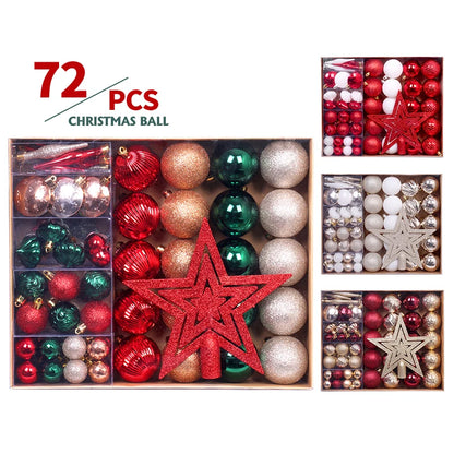 Bola de Natal 72 Peças de Enfeites de Bola de Natal Sortidos Decoração de Árvore de Natal
