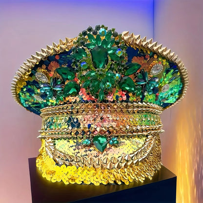 Chapéu de capitão de lantejoulas do carnaval com strass, chapéu militar e chapéu