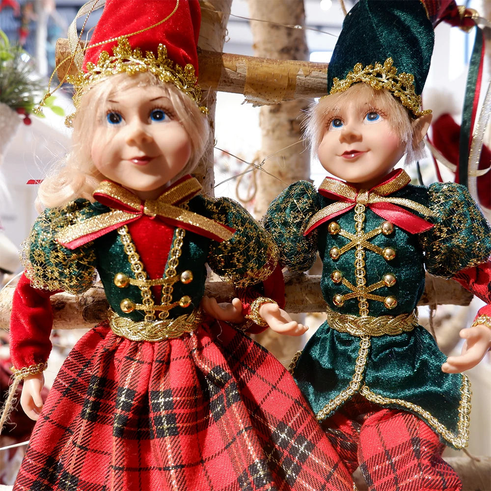 Elfo Decorativo para Shopping, Elfo Estatueta Pelúcia Artesanal Natal Vermelho, Verde, Rosa e Vinho
