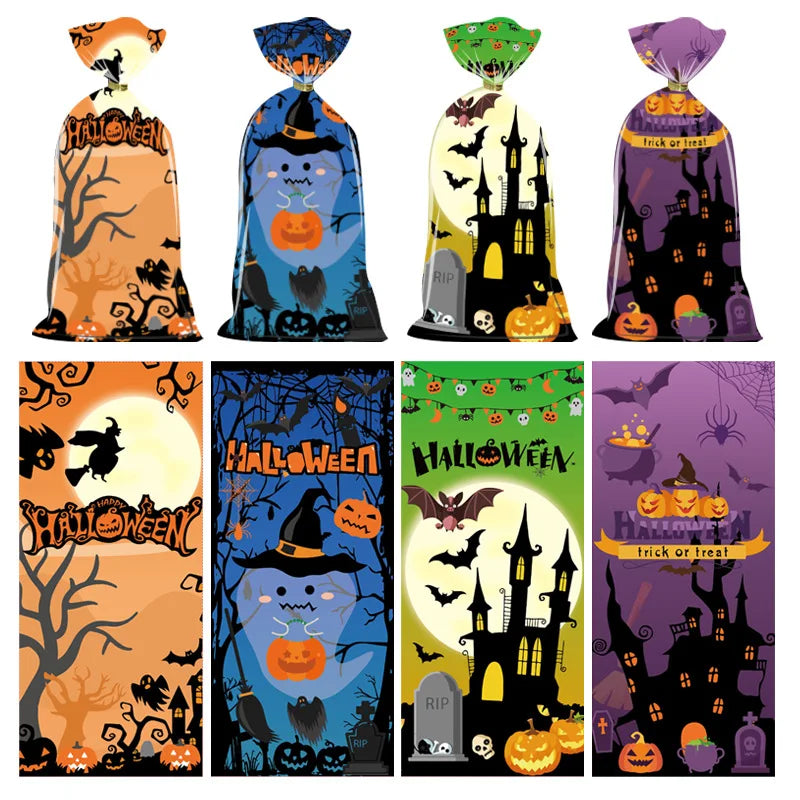 Sacolinha Fantasma Abóbora Feliz Halloween 50 Peças sacos de guloseimas de celofane