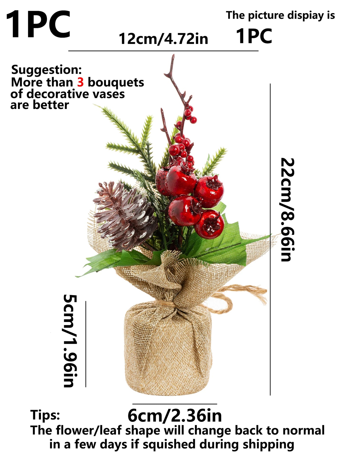 Vasos Árvores de Natal 1/3 Peças 23cm de Altura Pequenos Vasos de Árvores de Natal