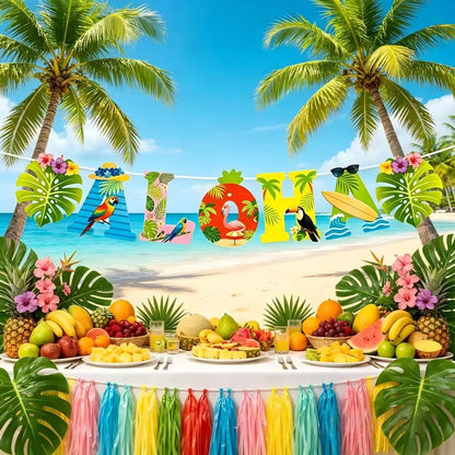 Enfeites de Centro de Mesa com Tema Luau / Festa Havaiana é Feito de Papel com Base em Estilo Favo de Mel