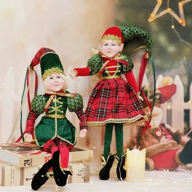 Conjunto de 2 elfos de Natal de 66 cm, adorável elfos vermelhos e verdes para pendurar