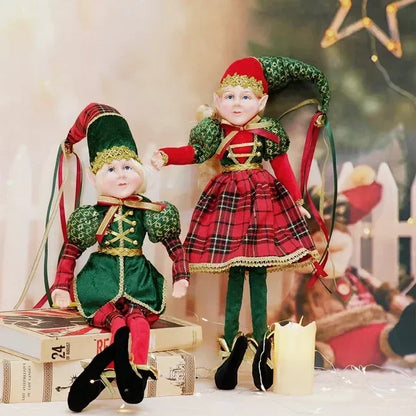 Conjunto de 2 elfos de Natal de 66 cm, adorável elfos vermelhos e verdes para pendurar