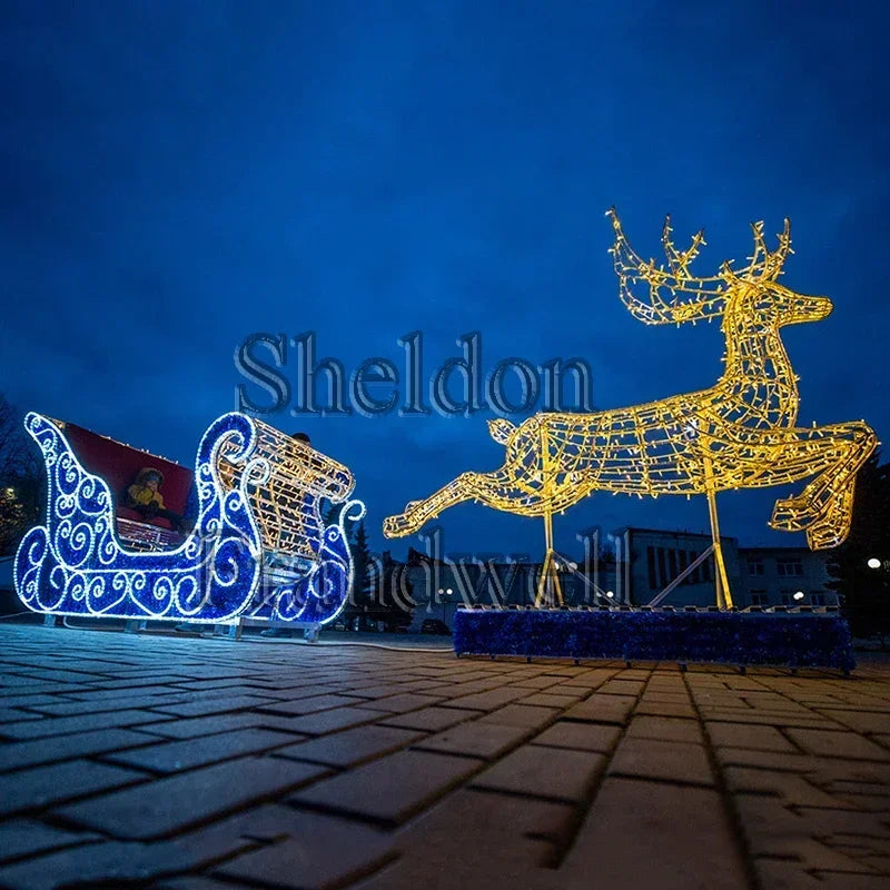 Trenó c/ Rena 3d de Natal com luz LED colorida Shopping