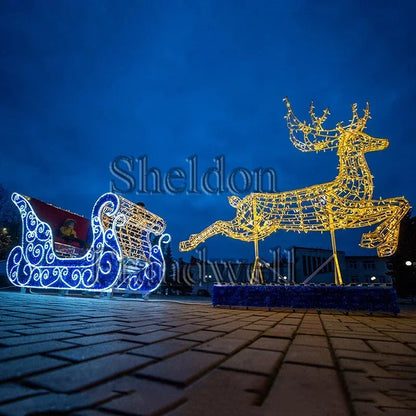 Trenó c/ Rena 3d de Natal com luz LED colorida Shopping